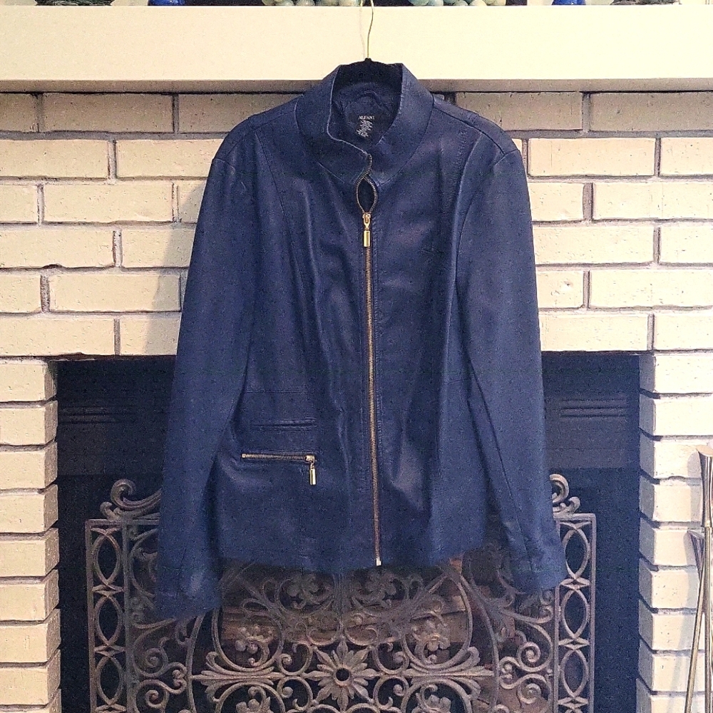 Alfani vegan leather navy blue jacket